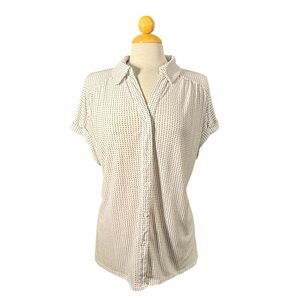 Women’s Short Sleeve Button-Down Shirt - White with Black Dot Print